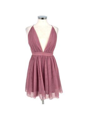 Maniju Mauve Plunge Halter Mini Dress Crisscross Back Sleeveless Size Medium NWT